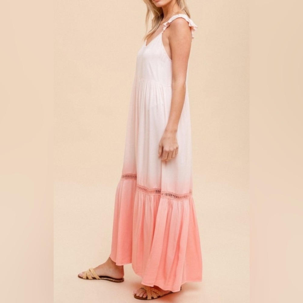 Hem & Thread Dip Dyed Ruffle Maxi Dress, size M, NEW WITH TAGS - Picture 2 of 11